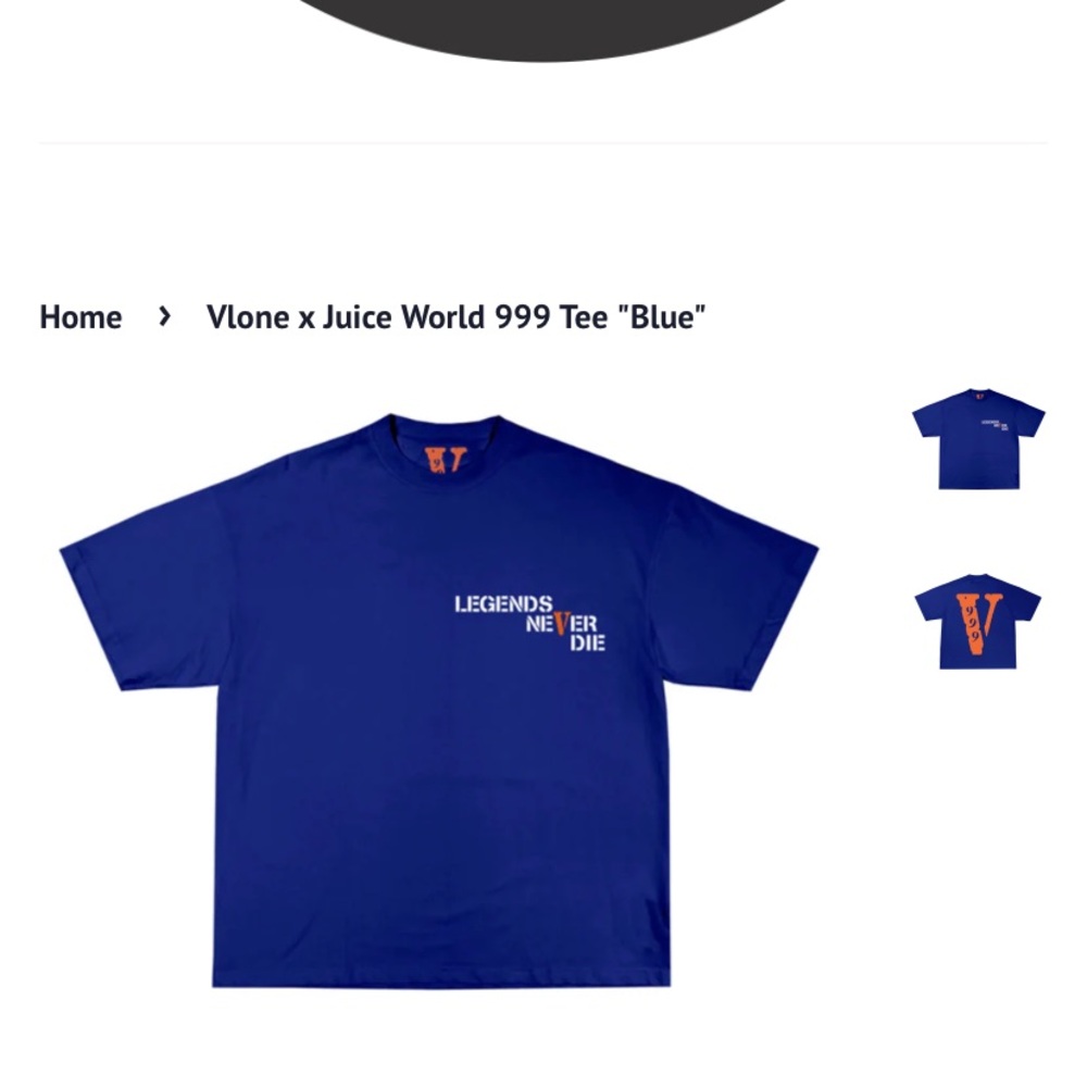 Vlone x Juice WRLD Blue Tee 999 LEGENDS NEVER DIE large